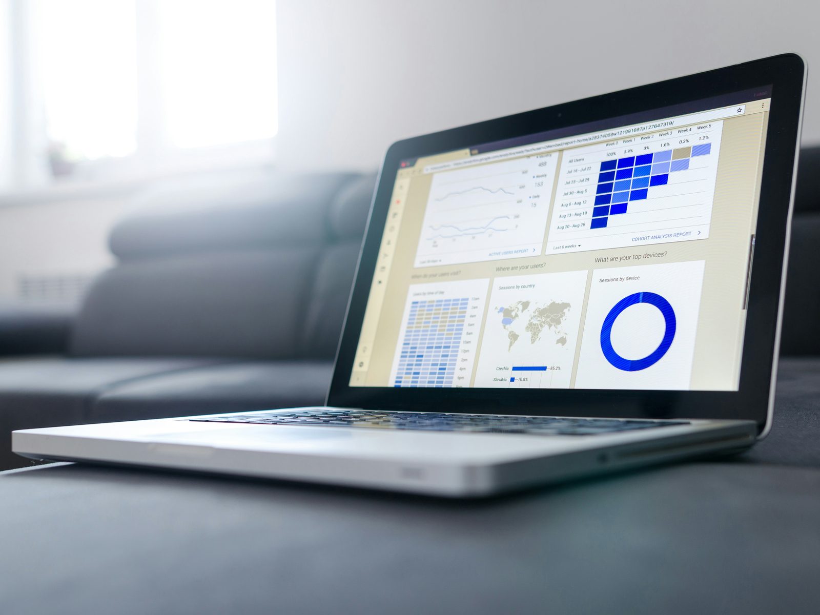 Computer portatile con dashboard di dati gestionali